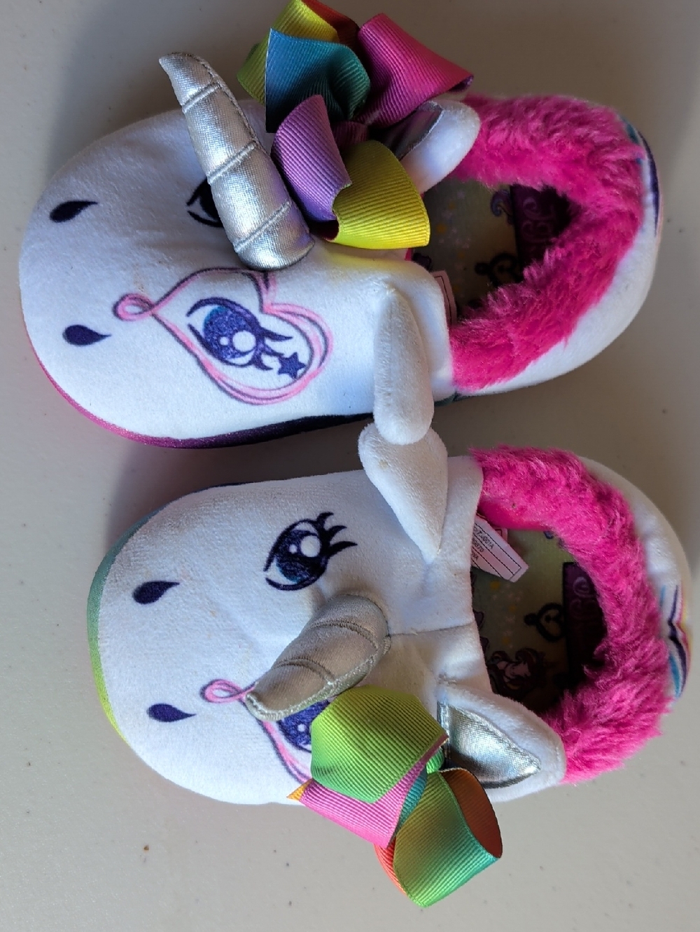 JoJo Siwa Plush Unicorn Slippers in Hot Pink & White